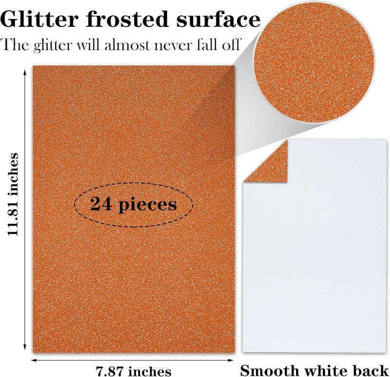 Twavang 24 Sheets Orange Glitter Cardstock Paper, A4 Premium Sparkly Paper for Scrapbook, DIY Projects, Party Decoration, Gift Box Wrapping 250GSM/92lb - Image 2